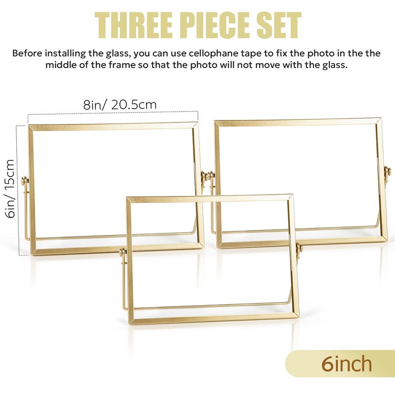 AceList 6x8 Picture Frame Set of 3 for 4x6 Picture - Gold Metal Floating Photo Frame with Glass Cover - 6x8 Frame Gold Picture Frame - Floating Frame for Tabletop Display Horizontally - Image 4